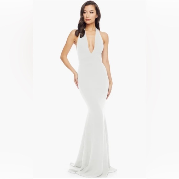 NWOT Dress The Population Camden Mermaid Hem halter Maxi Evening Gown white sz S - Picture 3 of 9